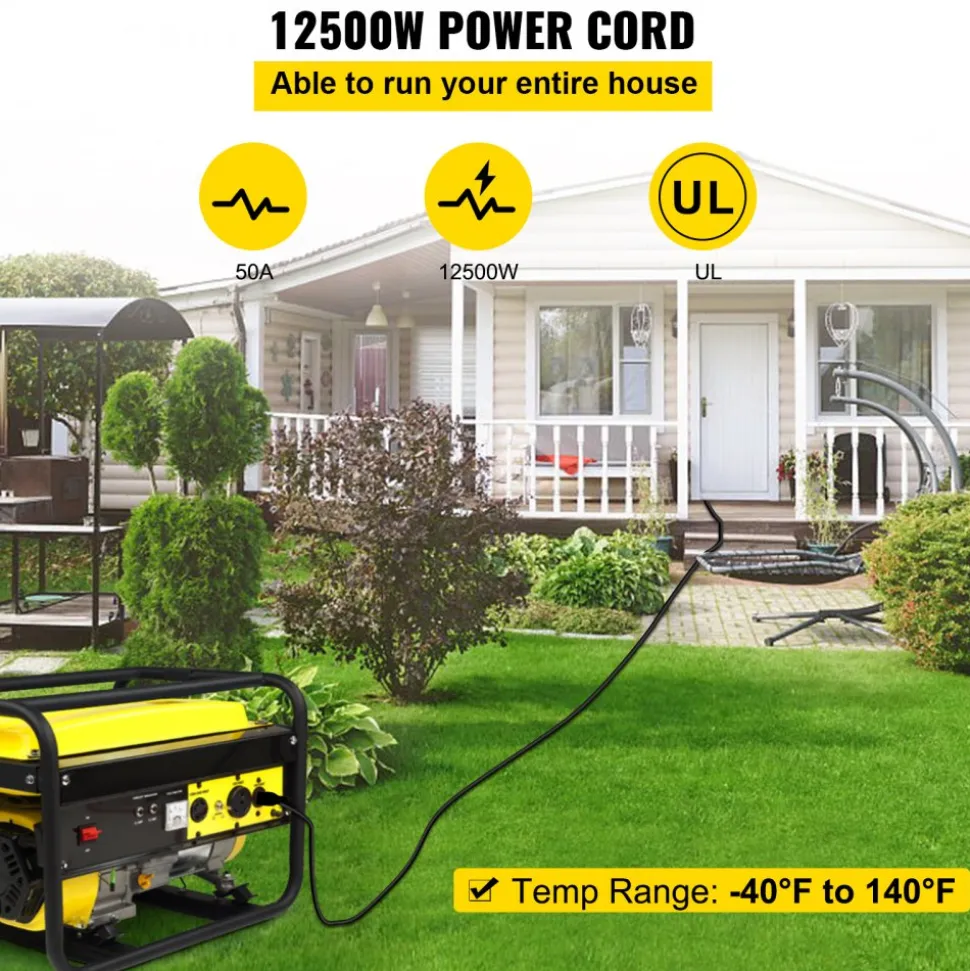 VEVOR 30' 50A RV Camp Power Cord Generator Cord 6/3 + 8/1 AWG NEMA 14-50P to Bare Wire