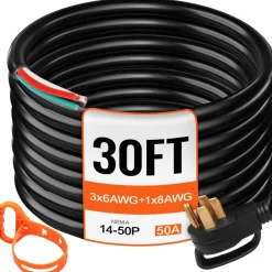 VEVOR 30' 50A RV Camp Power Cord Generator Cord 6/3 + 8/1 AWG NEMA 14-50P to Bare Wire