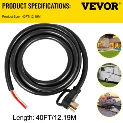 VEVOR 40' 50A RV Camp Power Cord Generator Cord 6/3 + 8/1 AWG NEMA 14-50P to Bare Wire