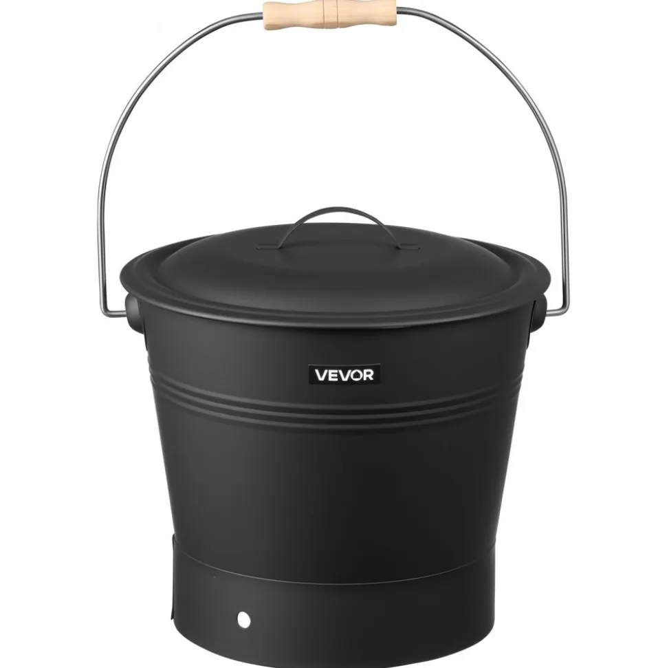VEVOR Ash Bucket, 4 PCS with Lid, Shovel, Broom and Gloves, Metal Fireplace Charcoal Bucket and Ash Can, 2.6 GAL Large Capacity for Fireplace, Fire Pits, Wood Burning Stoves, Indoor and Outdoor