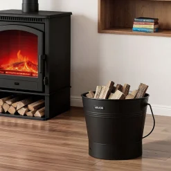 VEVOR Ash Bucket, 4 PCS with Lid, Shovel, Broom and Gloves, Metal Fireplace Charcoal Bucket and Ash Can, 2.6 GAL Large Capacity for Fireplace, Fire Pits, Wood Burning Stoves, Indoor and Outdoor
