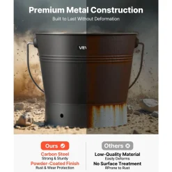 VEVOR Ash Bucket, 4 PCS with Lid, Shovel, Broom and Gloves, Metal Fireplace Charcoal Bucket and Ash Can, 2.6 GAL Large Capacity for Fireplace, Fire Pits, Wood Burning Stoves, Indoor and Outdoor