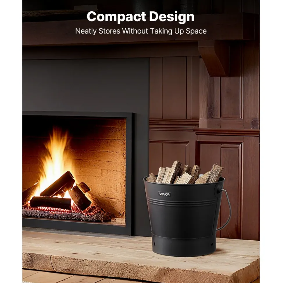 VEVOR Ash Bucket, 4 PCS with Lid, Shovel, Broom and Gloves, Metal Fireplace Charcoal Bucket and Ash Can, 2.6 GAL Large Capacity for Fireplace, Fire Pits, Wood Burning Stoves, Indoor and Outdoor