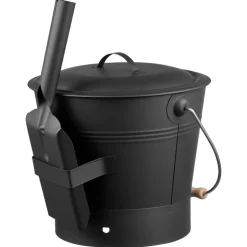 VEVOR Ash Bucket, 4 PCS with Lid, Shovel, Broom and Gloves, Metal Fireplace Charcoal Bucket and Ash Can, 2.6 GAL Large Capacity for Fireplace, Fire Pits, Wood Burning Stoves, Indoor and Outdoor
