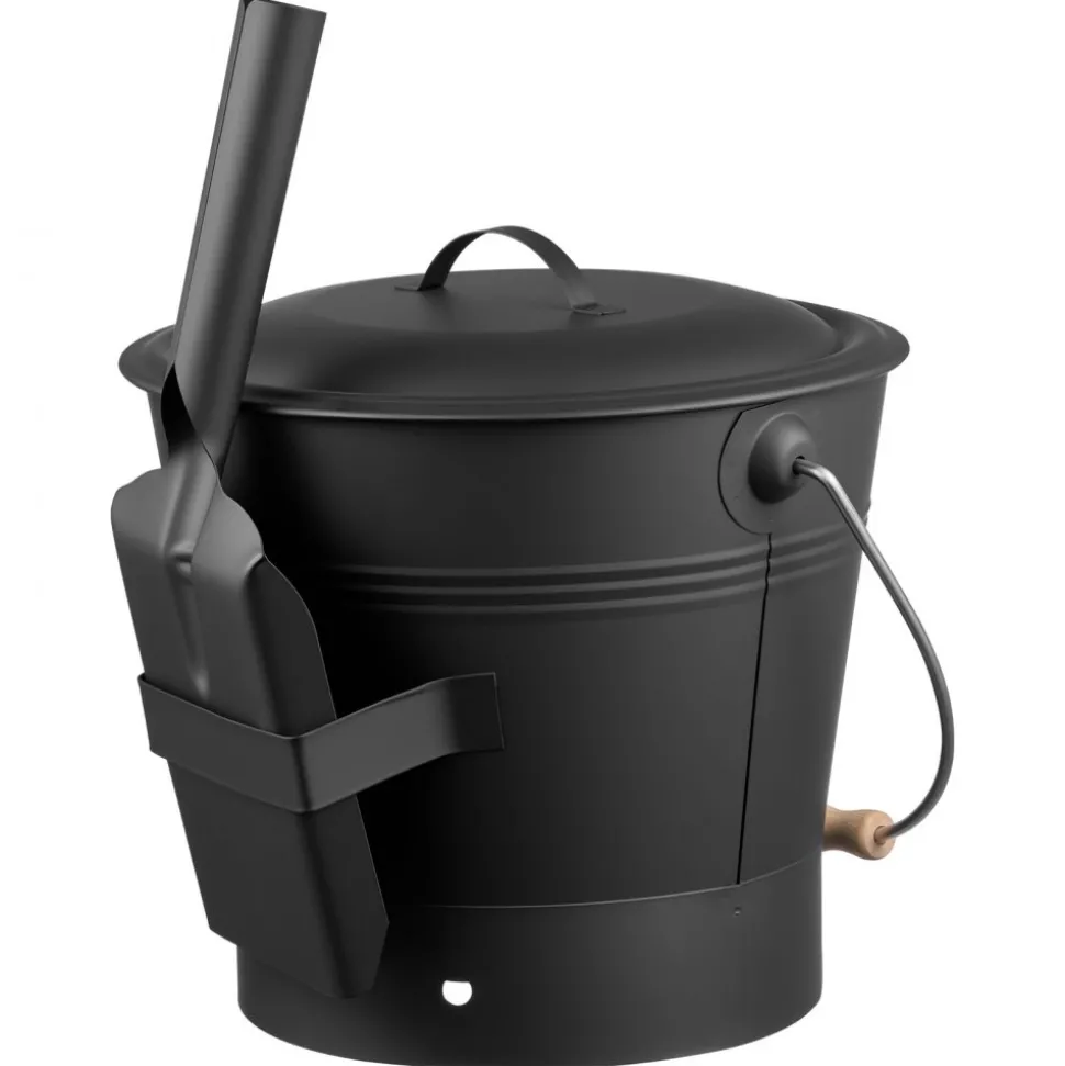 VEVOR Ash Bucket, 4 PCS with Lid, Shovel, Broom and Gloves, Metal Fireplace Charcoal Bucket and Ash Can, 2.6 GAL Large Capacity for Fireplace, Fire Pits, Wood Burning Stoves, Indoor and Outdoor
