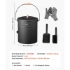 VEVOR Ash Bucket, 4 PCS with Lid, Shovel, Broom and Gloves, Metal Fireplace Charcoal Bucket and Ash Can, 4 GAL Large Capacity for Fireplace, Fire Pits, Wood Burning Stoves, Indoor and Outdoor