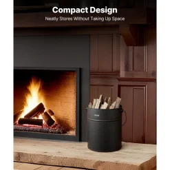VEVOR Ash Bucket, 4 PCS with Lid, Shovel, Broom and Gloves, Metal Fireplace Charcoal Bucket and Ash Can, 4 GAL Large Capacity for Fireplace, Fire Pits, Wood Burning Stoves, Indoor and Outdoor
