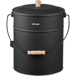 VEVOR Ash Bucket, 4 PCS with Lid, Shovel, Broom and Gloves, Metal Fireplace Charcoal Bucket and Ash Can, 4 GAL Large Capacity for Fireplace, Fire Pits, Wood Burning Stoves, Indoor and Outdoor