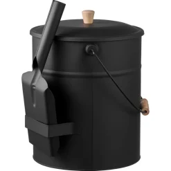 VEVOR Ash Bucket, 4 PCS with Lid, Shovel, Broom and Gloves, Metal Fireplace Charcoal Bucket and Ash Can, 4 GAL Large Capacity for Fireplace, Fire Pits, Wood Burning Stoves, Indoor and Outdoor