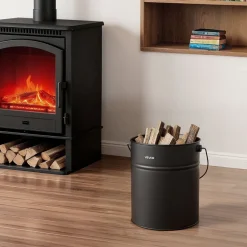 VEVOR Ash Bucket, 4 PCS with Lid, Shovel, Broom and Gloves, Metal Fireplace Charcoal Bucket and Ash Can, 4 GAL Large Capacity for Fireplace, Fire Pits, Wood Burning Stoves, Indoor and Outdoor