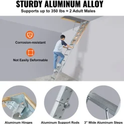 VEVOR Attic Ladder Foldable, 350-pound Capacity, 22.5