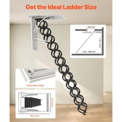 VEVOR Attic Ladder, 660LBS/299.4KG Capacity, Fits 8.5 to 9.4 ft Ceiling Height and 39.4 x 27.5 inch Opening Size, Alloy Steel Pull-Down Retractable Ceiling Stair with Pulling Rod for Attic Loft Roof