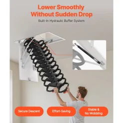 VEVOR Attic Ladder, 660LBS/299.4KG Capacity, Fits 8.5 to 9.4 ft Ceiling Height and 39.4 x 27.5 inch Opening Size, Alloy Steel Pull-Down Retractable Ceiling Stair with Pulling Rod for Attic Loft Roof
