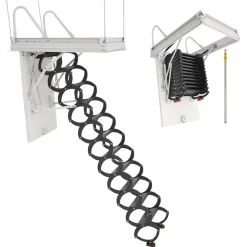 VEVOR Attic Ladder, 660LBS/299.4KG Capacity, Fits 8.5 to 9.4 ft Ceiling Height and 39.4 x 27.5 inch Opening Size, Alloy Steel Pull-Down Retractable Ceiling Stair with Pulling Rod for Attic Loft Roof