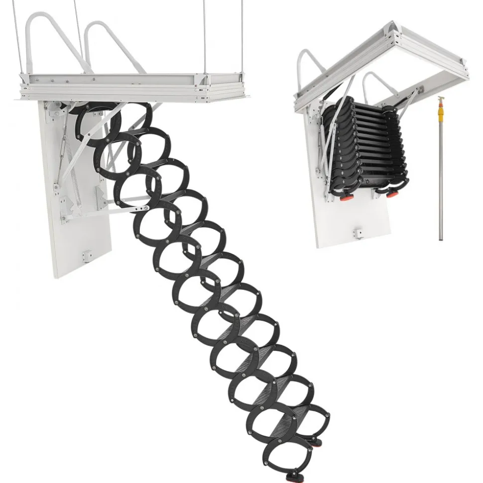 VEVOR Attic Ladder, 660LBS/299.4KG Capacity, Fits 8.5 to 9.4 ft Ceiling Height and 39.4 x 27.5 inch Opening Size, Alloy Steel Pull-Down Retractable Ceiling Stair with Pulling Rod for Attic Loft Roof