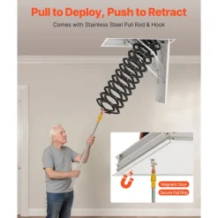 VEVOR Attic Ladder, 660LBS/299.4KG Capacity, Fits 8.5 to 9.4 ft Ceiling Height and 39.4 x 27.5 inch Opening Size, Alloy Steel Pull-Down Retractable Ceiling Stair with Pulling Rod for Attic Loft Roof