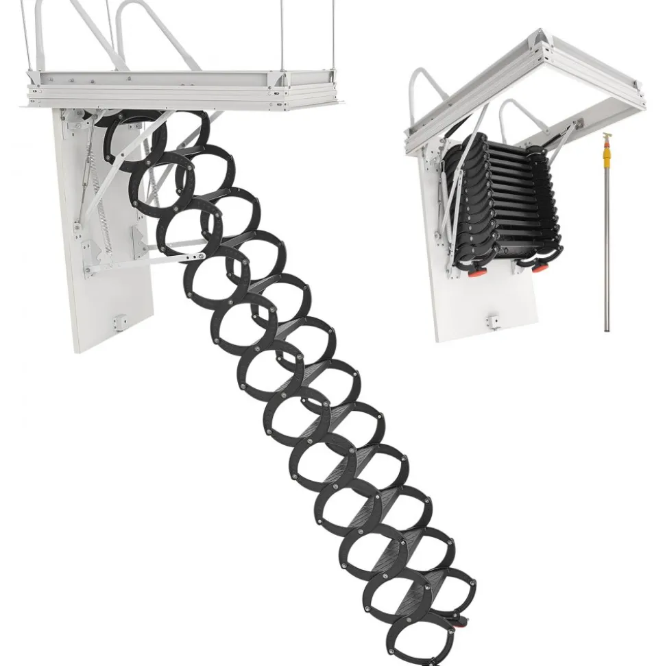 VEVOR Attic Ladder, 660LBS/299.4KG Capacity, Fits 9.5 to 10.2 ft Ceiling Height and 39.4 x 27.5 inch Opening Size, Alloy Steel Pull-Down Retractable Ceiling Stair with Pulling Rod for Attic Loft Roof