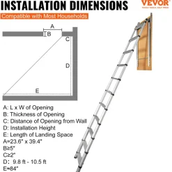 VEVOR Attic Ladder Telescoping, 350-pound Capacity, 39.37