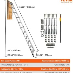 VEVOR Attic Ladder Telescoping, 350-pound Capacity, 39.37