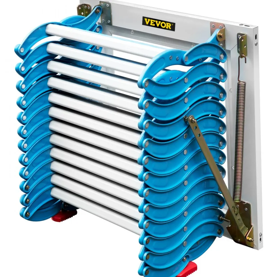 VEVOR Attic Steps Pull Down 12 Steps Attic Stairs, Alloy Attic Access Ladder, Blue Pulldown Attic Stairs, Wall-mounted Folding Stairs for Attic, Retractable Attic Ladder with Armrests, 9.8 feet Height
