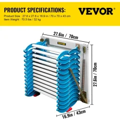 VEVOR Attic Steps Pull Down 12 Steps Attic Stairs, Alloy Attic Access Ladder, Blue Pulldown Attic Stairs, Wall-mounted Folding Stairs for Attic, Retractable Attic Ladder with Armrests, 9.8 feet Height