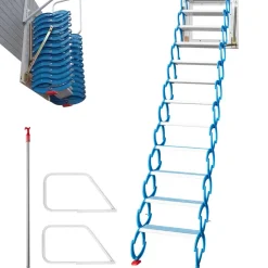 VEVOR Attic Steps Pull Down 12 Steps Attic Stairs, Alloy Attic Access Ladder, Blue Pulldown Attic Stairs, Wall-mounted Folding Stairs for Attic, Retractable Attic Ladder with Armrests, 9.8 feet Height