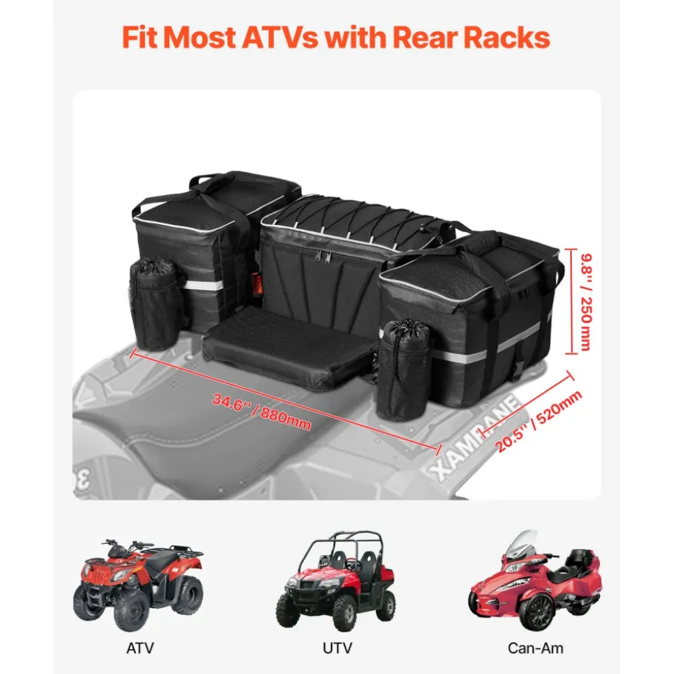 VEVOR ATV Rear Storage Bag, 54L ATV Rear Cargo Bag with 16L Cooler Insulated Bag, 600D Oxford Cloth Storage Rear Rack Seat Bag Fit Most ATVs with Rear Rack, Compatible with ATV, UTV, Can-Am Vehicles