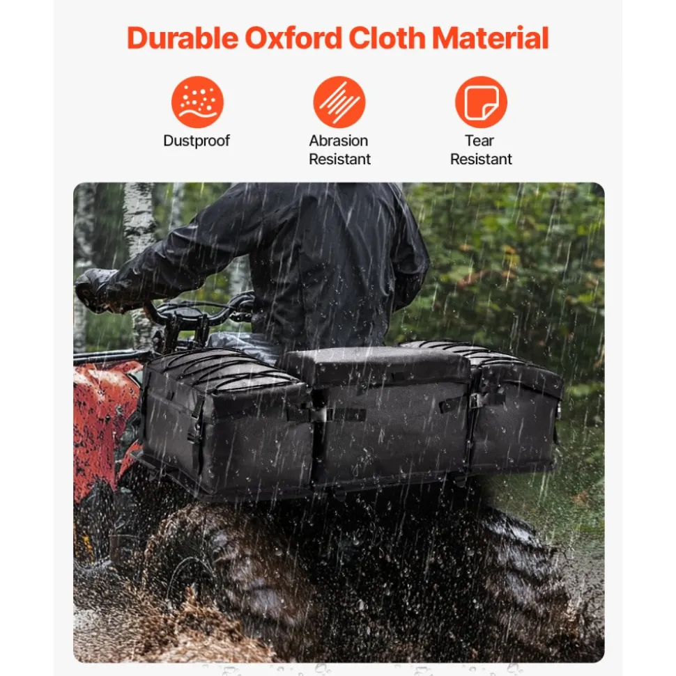 VEVOR ATV Rear Storage Bag, 50L ATV Rear Cargo Bag with Sponge Seat Cushion & Bottle Holder, 600D Oxford Cloth Rear Seat Gear Bag Fit Most ATVs with Rear Rack, Compatible with ATV, UTV, Can-Am Vehicle