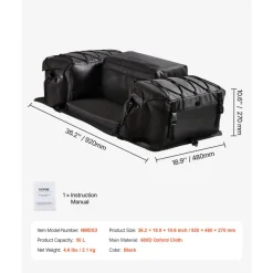 VEVOR ATV Rear Storage Bag, 50L ATV Rear Cargo Bag with Sponge Seat Cushion & Bottle Holder, 600D Oxford Cloth Rear Seat Gear Bag Fit Most ATVs with Rear Rack, Compatible with ATV, UTV, Can-Am Vehicle