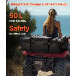 VEVOR ATV Rear Storage Bag, 50L ATV Rear Cargo Bag with Sponge Seat Cushion & Bottle Holder, 600D Oxford Cloth Rear Seat Gear Bag Fit Most ATVs with Rear Rack, Compatible with ATV, UTV, Can-Am Vehicle