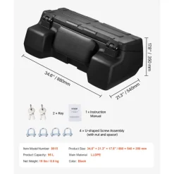 VEVOR ATV Rear Storage Box, 95L ATV Rear Cargo Box with Padded Backrest, Waterproof LLDPE and Lockable Gear Storage Box Fit Most ATVs with Rear Rack, Compatible with ATV, UTV, Can-Am Vehicles