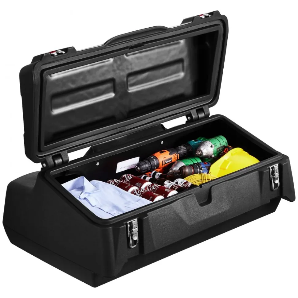 VEVOR ATV Rear Storage Box, 95L ATV Rear Cargo Box with Padded Backrest, Waterproof LLDPE and Lockable Gear Storage Box Fit Most ATVs with Rear Rack, Compatible with ATV, UTV, Can-Am Vehicles