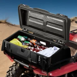 VEVOR ATV Rear Storage Box, 95L ATV Rear Cargo Box with Padded Backrest, Waterproof LLDPE and Lockable Gear Storage Box Fit Most ATVs with Rear Rack, Compatible with ATV, UTV, Can-Am Vehicles
