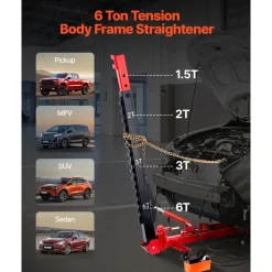 VEVOR Auto Body Frame Puller Straightener, 6T Tension Car Body Repair Equipment with 6000PSI Hydraulic Foot Pump & Swivel Post, Includes 16 Straightening Tools, for Auto Repair Shop, Sedan SUV Pickup