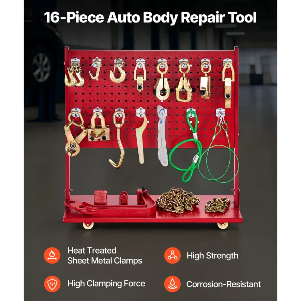 VEVOR Auto Body Frame Puller Straightener, 6T Tension Car Body Repair Equipment with 6000PSI Hydraulic Foot Pump & Swivel Post, Includes 16 Straightening Tools, for Auto Repair Shop, Sedan SUV Pickup