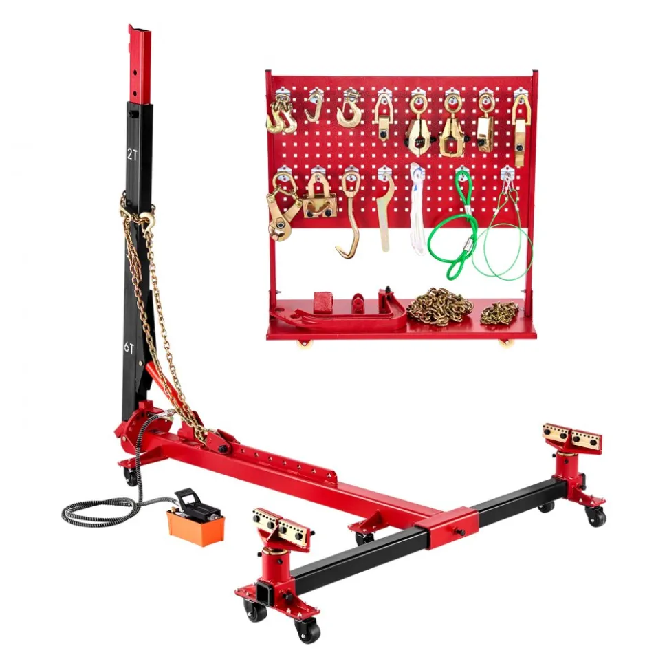 VEVOR Auto Body Frame Puller Straightener, 6T Tension Car Body Repair Equipment with 6000PSI Hydraulic Foot Pump & Swivel Post, Includes 16 Straightening Tools, for Auto Repair Shop, Sedan SUV Pickup