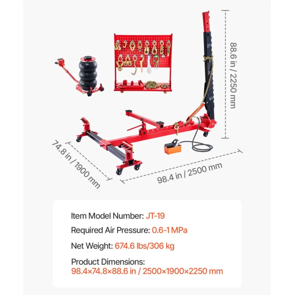VEVOR Auto Body Frame Puller Straightener, 6T Tension Car Body Repair Equipment with 3T Airbag Jack & 6000PSI Hydraulic Foot Pump, Include 16 Straightening Tools, for Auto Repair Shop Sedan SUV Pickup