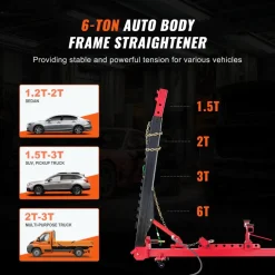 VEVOR Auto Body Frame Straightener, 6 Ton Tension Car Frame Puller, Auto Body Frame Machine with Swivel Post, Hydraulic Foot Pump, Airbag Jack and Pulling Clamp Set, for Auto Body Frame Repair