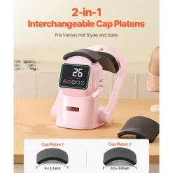 VEVOR Auto Hat Heat Press Machine, with 2pcs Interchangeable Platens, Automatic Open and Release, Touchscreen for Precise Time and Temperature Control, Heat Transfer Printing for Caps, Hats, Pink