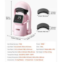 VEVOR Auto Hat Heat Press Machine, with 2pcs Interchangeable Platens, Automatic Open and Release, Touchscreen for Precise Time and Temperature Control, Heat Transfer Printing for Caps, Hats, Pink