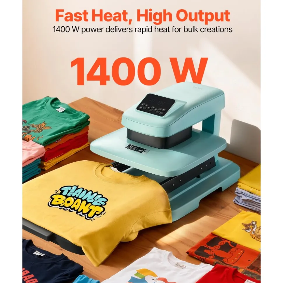 VEVOR Auto Heat Press Machine 15 x 15 inch T-Shirt Press Machine Green, Auto Release and Adjustable Pressure, Digital Display, Rapid and Even Heating, for Sublimation, Vinyl, Heat Transfer Projects
