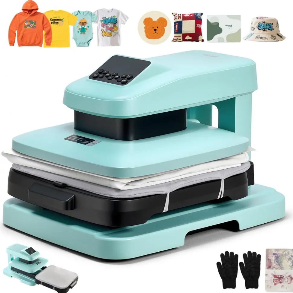 VEVOR Auto Heat Press Machine 15 x 15 inch T-Shirt Press Machine Green, Auto Release and Adjustable Pressure, Digital Display, Rapid and Even Heating, for Sublimation, Vinyl, Heat Transfer Projects