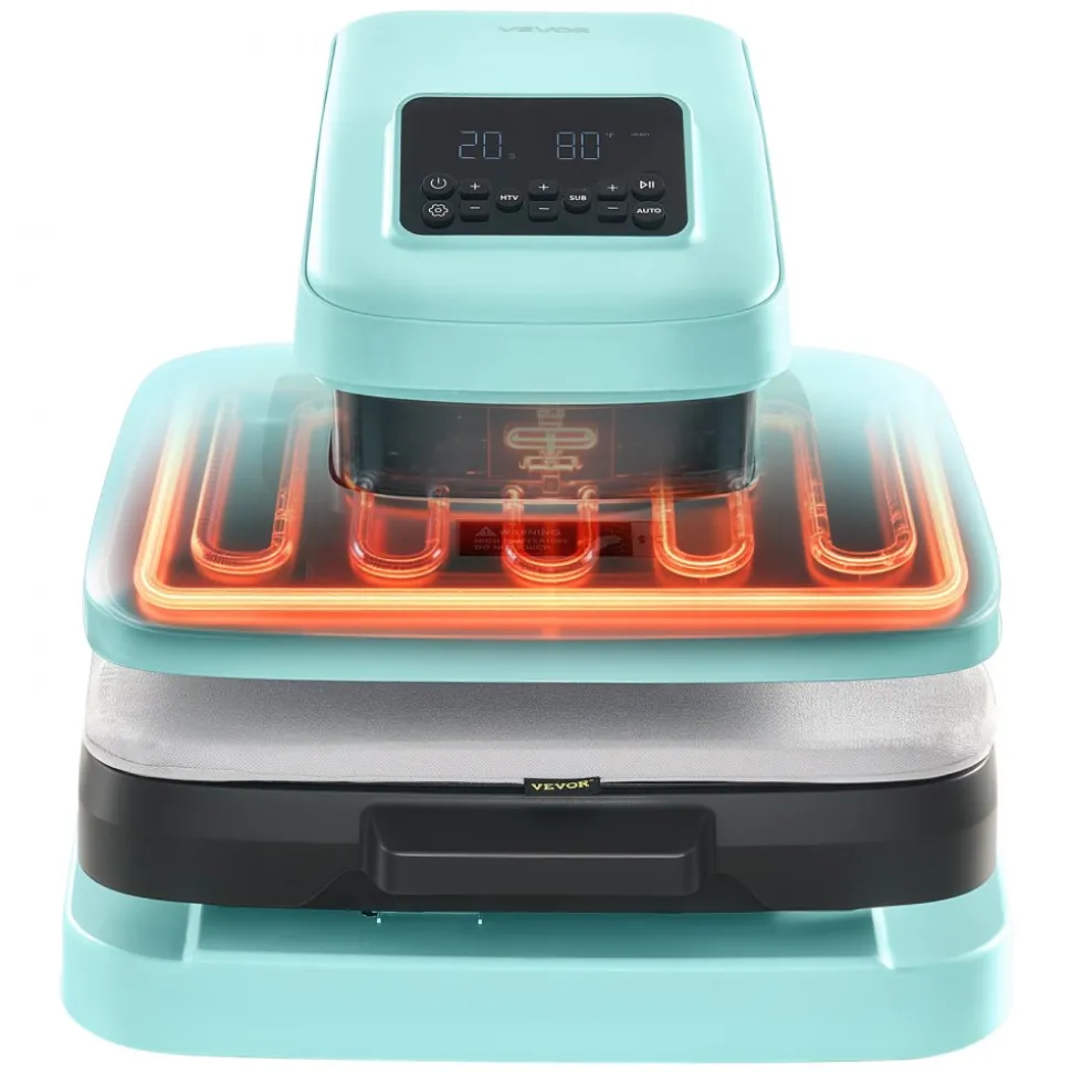 VEVOR Auto Heat Press Machine 15 x 15 inch T-Shirt Press Machine Green, Auto Release and Adjustable Pressure, Digital Display, Rapid and Even Heating, for Sublimation, Vinyl, Heat Transfer Projects