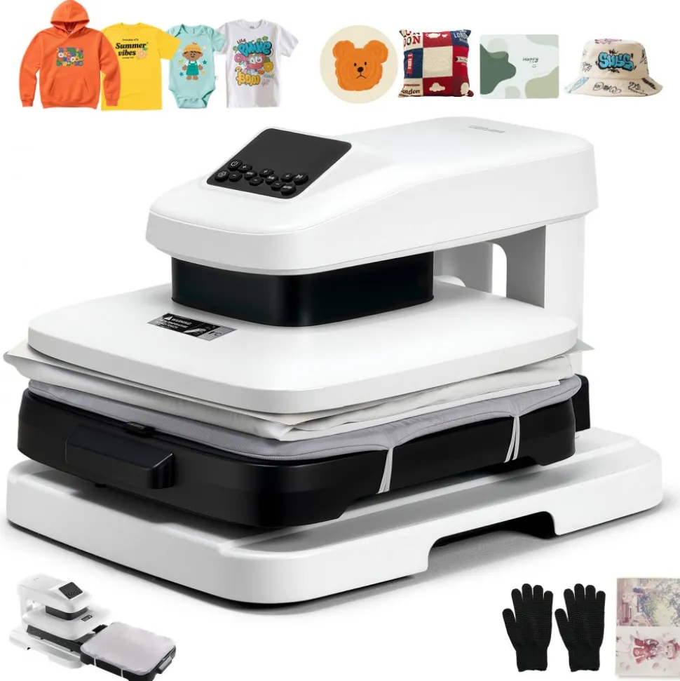 VEVOR Auto Heat Press Machine 15 x 15 inch T-Shirt Press Machine White, Auto Release and Adjustable Pressure, Digital Display, Rapid and Even Heating, for Sublimation, Vinyl, Heat Transfer Projects