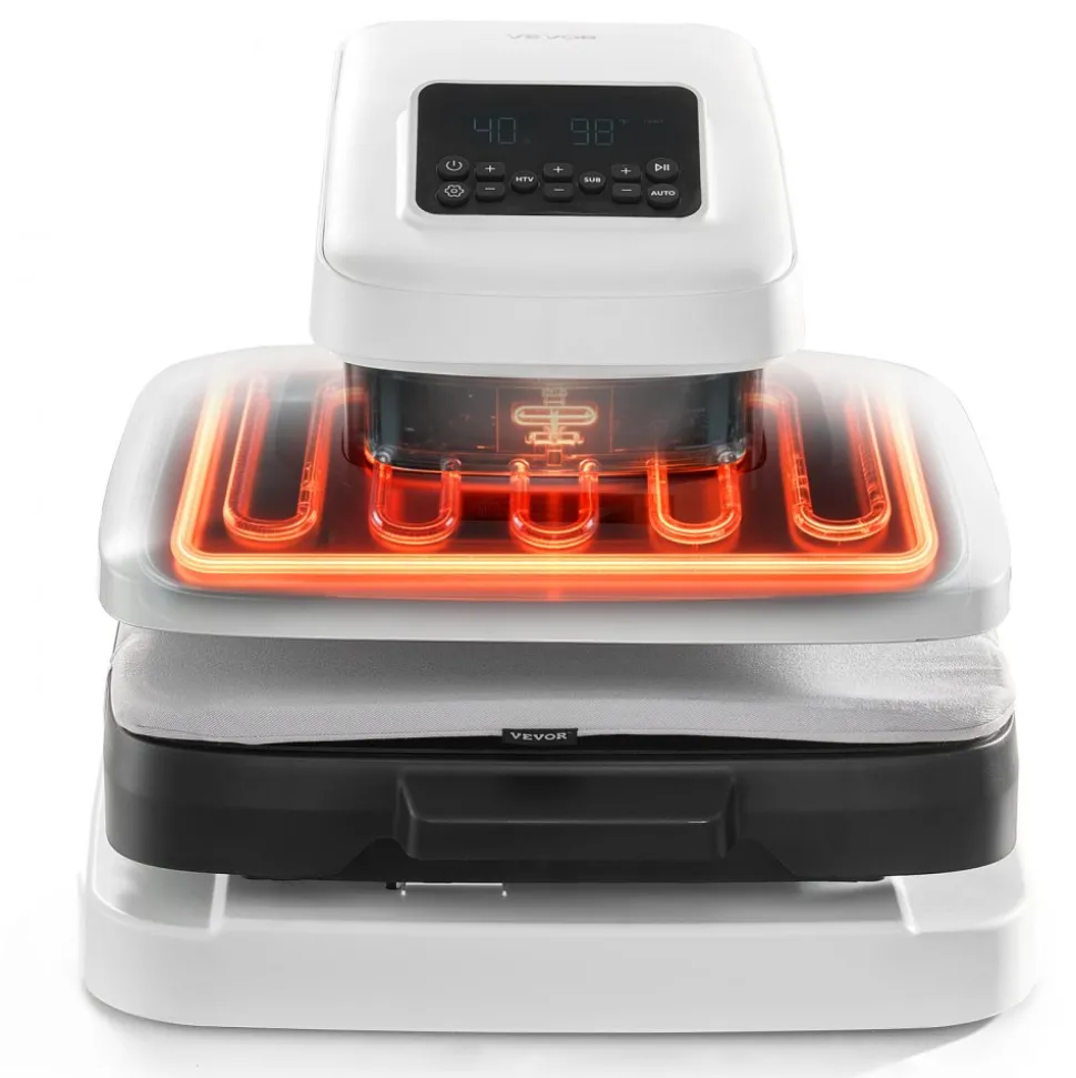 VEVOR Auto Heat Press Machine 15 x 15 inch T-Shirt Press Machine White, Auto Release and Adjustable Pressure, Digital Display, Rapid and Even Heating, for Sublimation, Vinyl, Heat Transfer Projects
