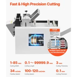 VEVOR Auto Heat-Shrink Tube Cutter, Cable Pipe Cutting Machine with 1mm-85mm Cutting Width, 0.1mm-99999.9mm Length, Automatic Tube Cutter for Heat Shrink Tube, Fiberglass Tube, Cable, Yellow Wax Tubes