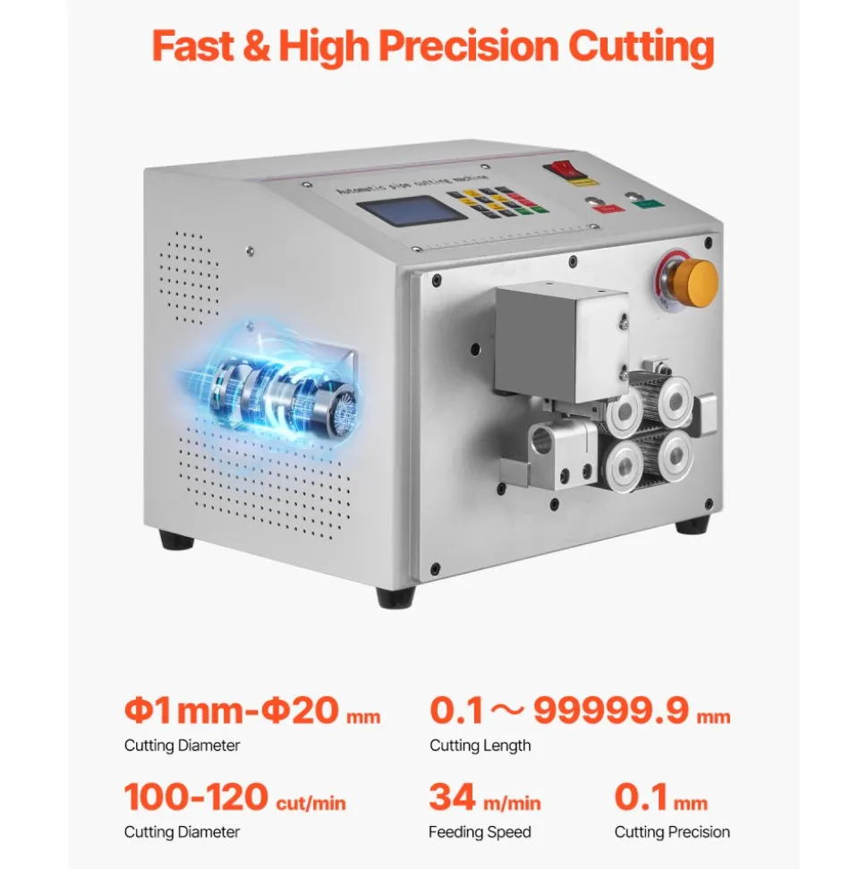 VEVOR Auto Heat-Shrink Tube Cutter, Automatic Pipe Cutting Machine with LCD Display, 1mm-20mm Cutting Diameter, 0.1mm-99999.9mm Cutting Length, Ideal for PVC PE Tube, Silicone Tube, Soft Water Pipe