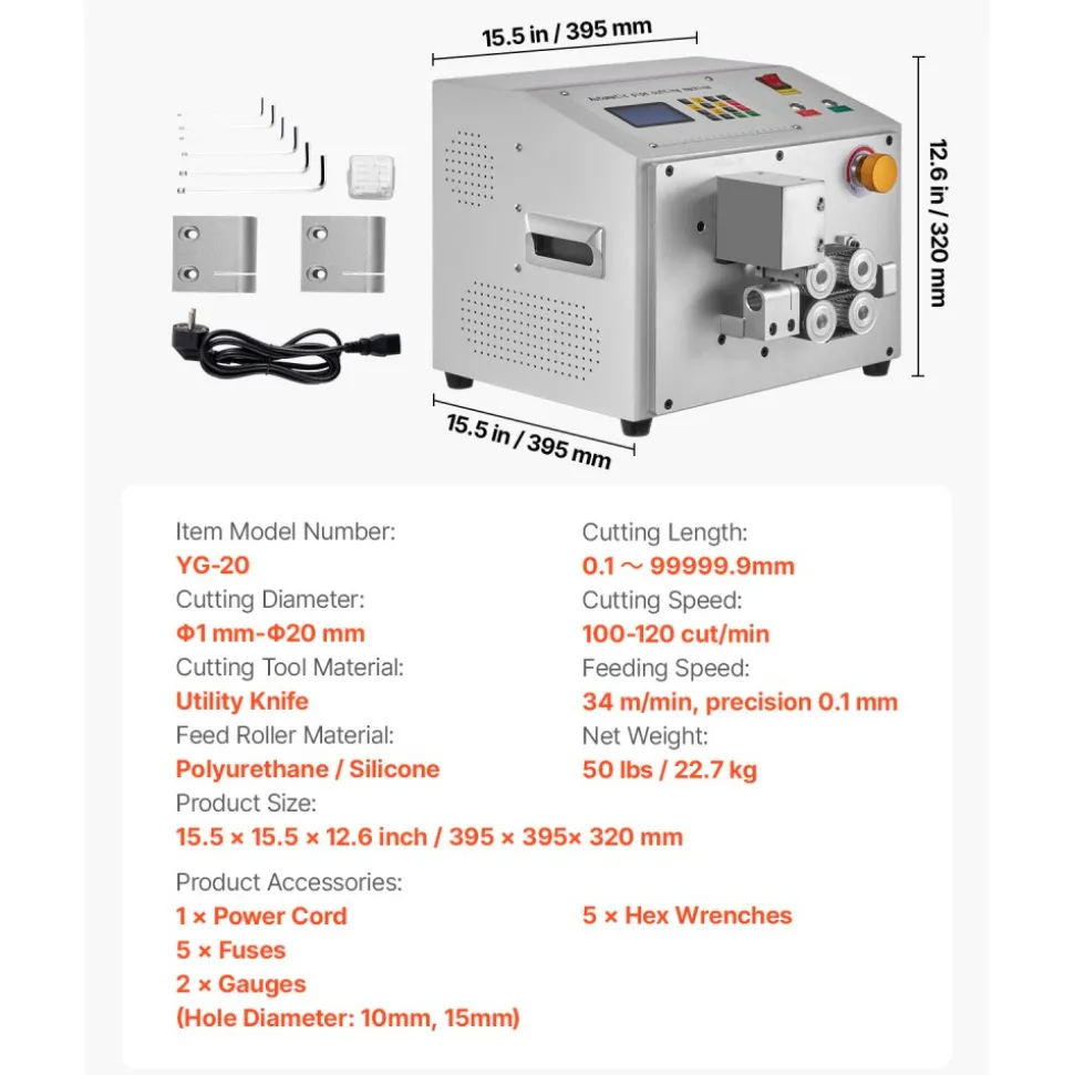 VEVOR Auto Heat-Shrink Tube Cutter, Automatic Pipe Cutting Machine with LCD Display, 1mm-20mm Cutting Diameter, 0.1mm-99999.9mm Cutting Length, Ideal for PVC PE Tube, Silicone Tube, Soft Water Pipe