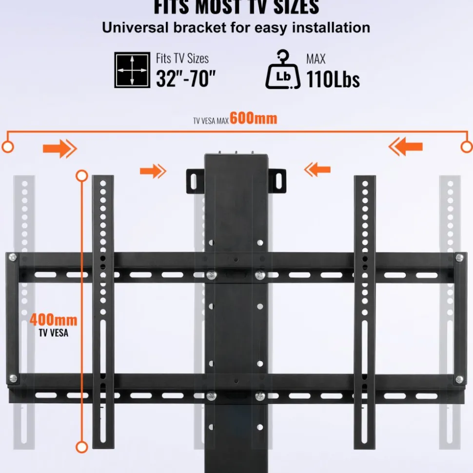 VEVOR Automated TV Elevator, 31" Stroke for Up to 60" Screens, Adjustable Height 42"-73", Remote Controlled, Supports 132 lbs
