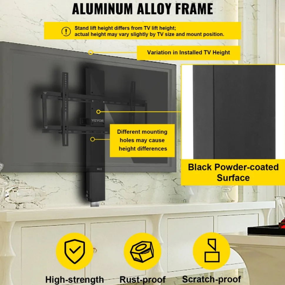 VEVOR Automated TV Elevator, 31" Stroke for Up to 60" Screens, Adjustable Height 42"-73", Remote Controlled, Supports 132 lbs